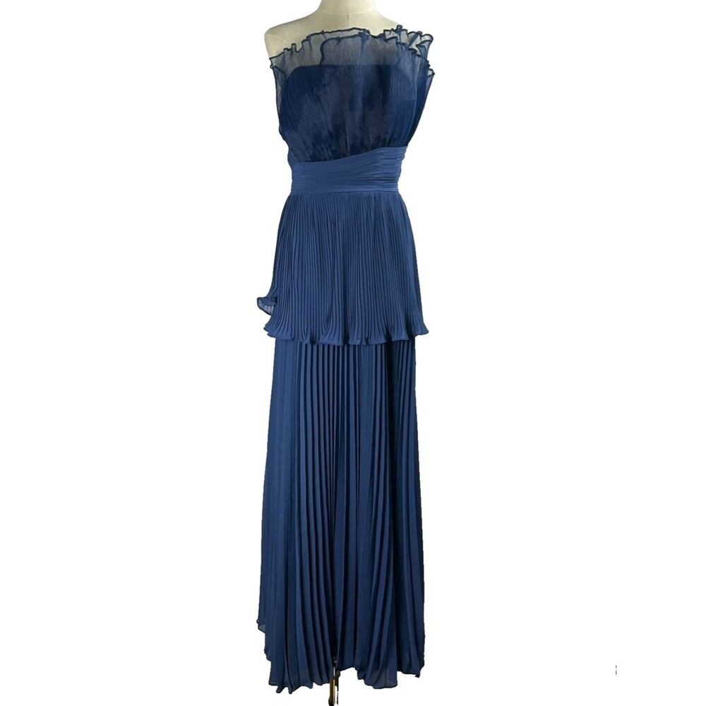 Blue‎ Pleated Formal Maxi Dress Womens XS-S(32 Bust) Prom Event Wedding Bridal